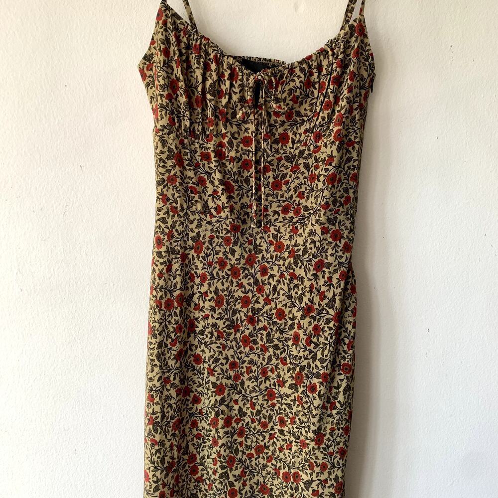 NWT Realisation Alba Silk Floral Spaghetti Strap Midi Slip Dress Dahlia Tan - Picture 7 of 12